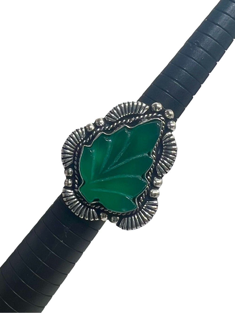 Carved Leaf 925 Gemstone Ring size 8